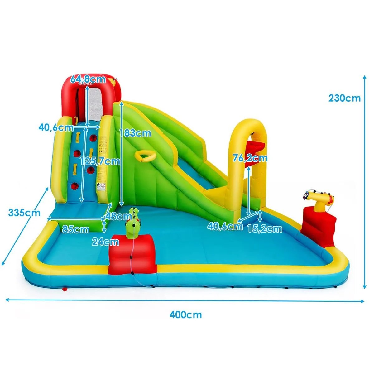 Inflatable Water Slide, 7-in-1 Giant Water Slide Bouncer Park, Tunnel & 2 Water Cannons (without Blower)