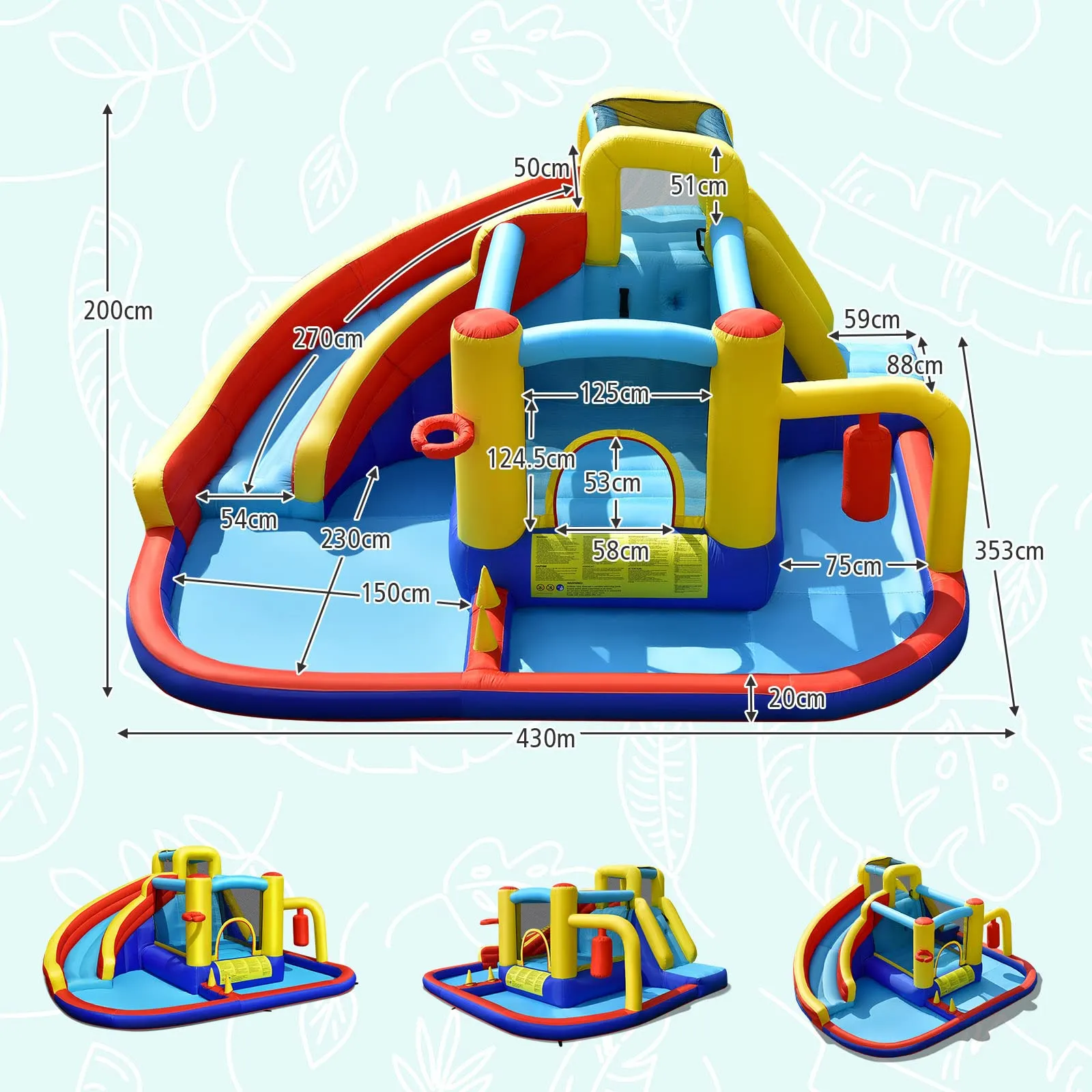 Inflatable Water Slide, 7-in-1 Outdoor Kids Water Bounce House Jumping Castle w/Combo Water Slide(with 680W Blower)