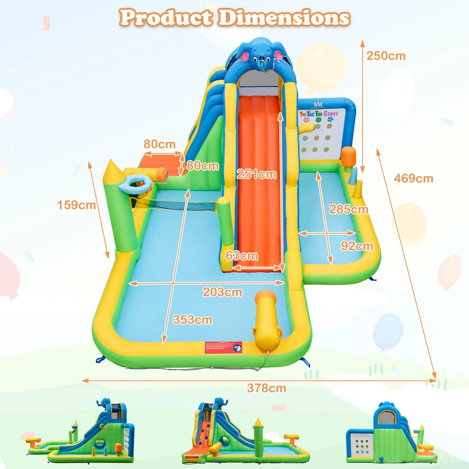 Inflatable Water Slide, 9-in-1 Water Park Jumping Castle W/Ring-toss Game, Volleyball Area, Basketball Hoop