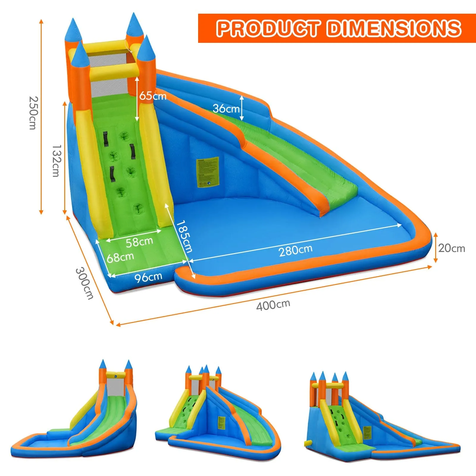 Inflatable Water Slide Bouncer, Children Wet & Dry Bounce House with Climbing Wall (with 450W Blower)