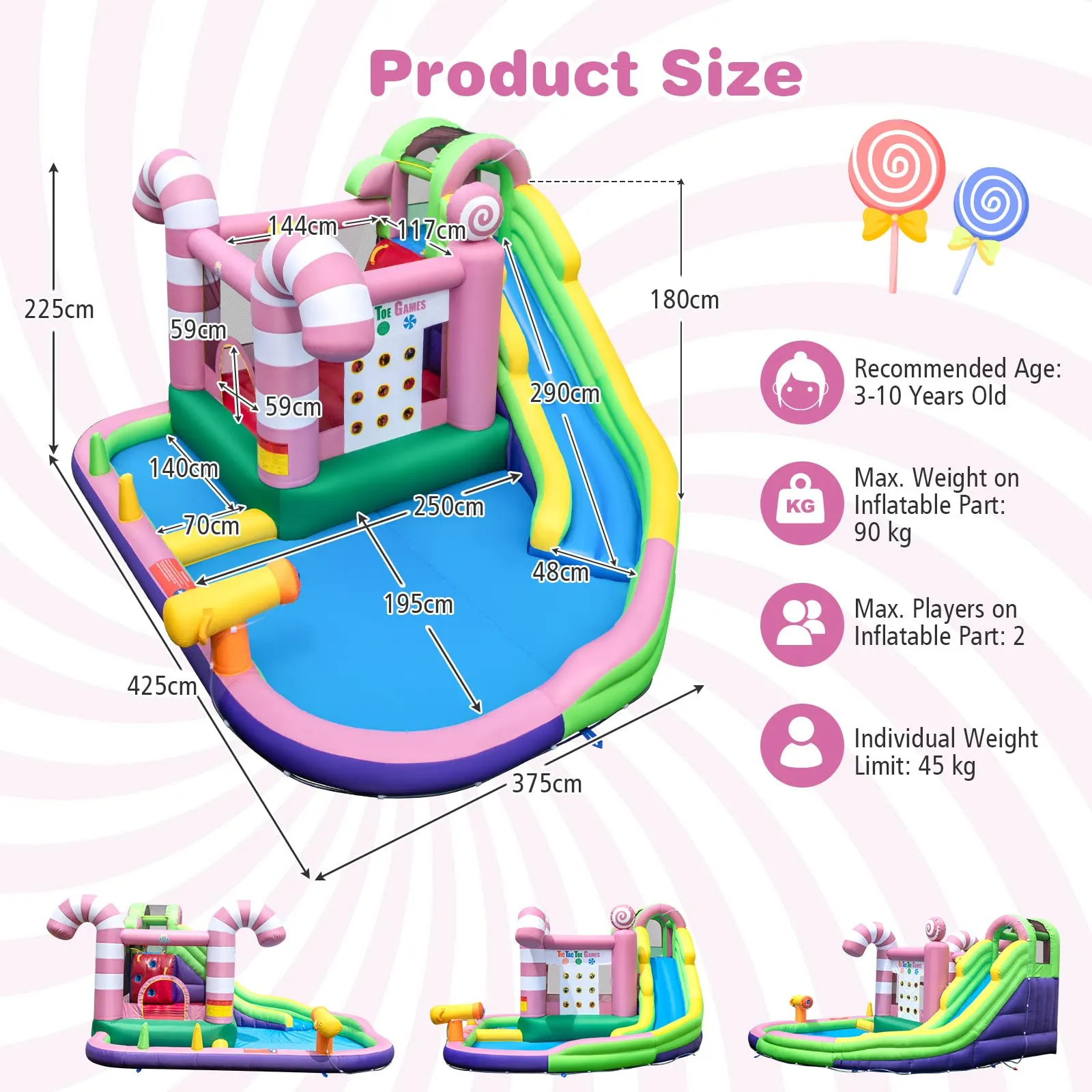 Inflatable Water Slide, Wet Dry Inflatable Water Park Jumping Castle w/Long Slide, Splash Pool (Without Blower)