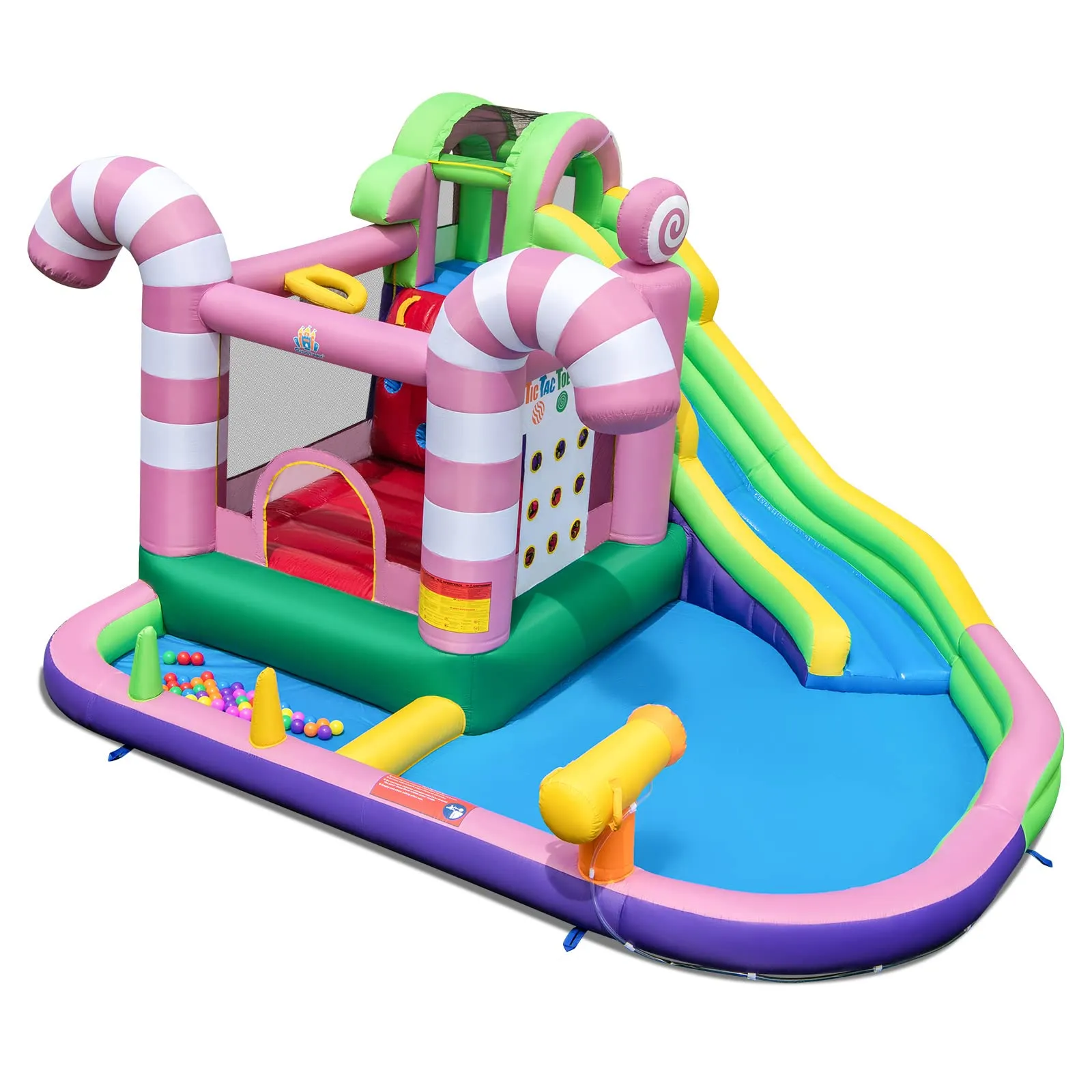 Inflatable Water Slide, Wet Dry Inflatable Water Park Jumping Castle w/Long Slide, Splash Pool (Without Blower)