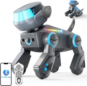 Interactive Toy Gift for Boys & Girls Ages unknowing epitome 3-8 Grey VATOS Bluetooth Robot Dog for Kids$Programmable Smart Robotic Dog with Multi-Color LED Eyes$Singing Dancing Rechargeable Remote Control Robot Pet 