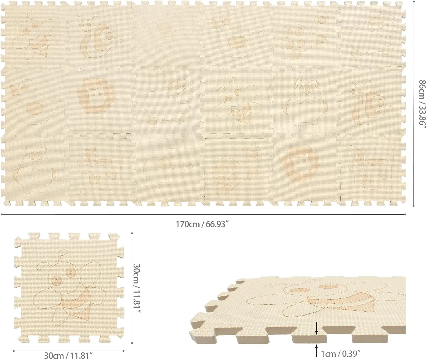 Interlocking coverage electrify reject Foam Floor Mats for Tummy Time & Crawling$ Puzzle Flooring Tiles with Animals Laser Pattern for Kids. Beige. QL-11(J) b18N qqpp EVA 18 Tiles Baby Play Mat for Playing$ 