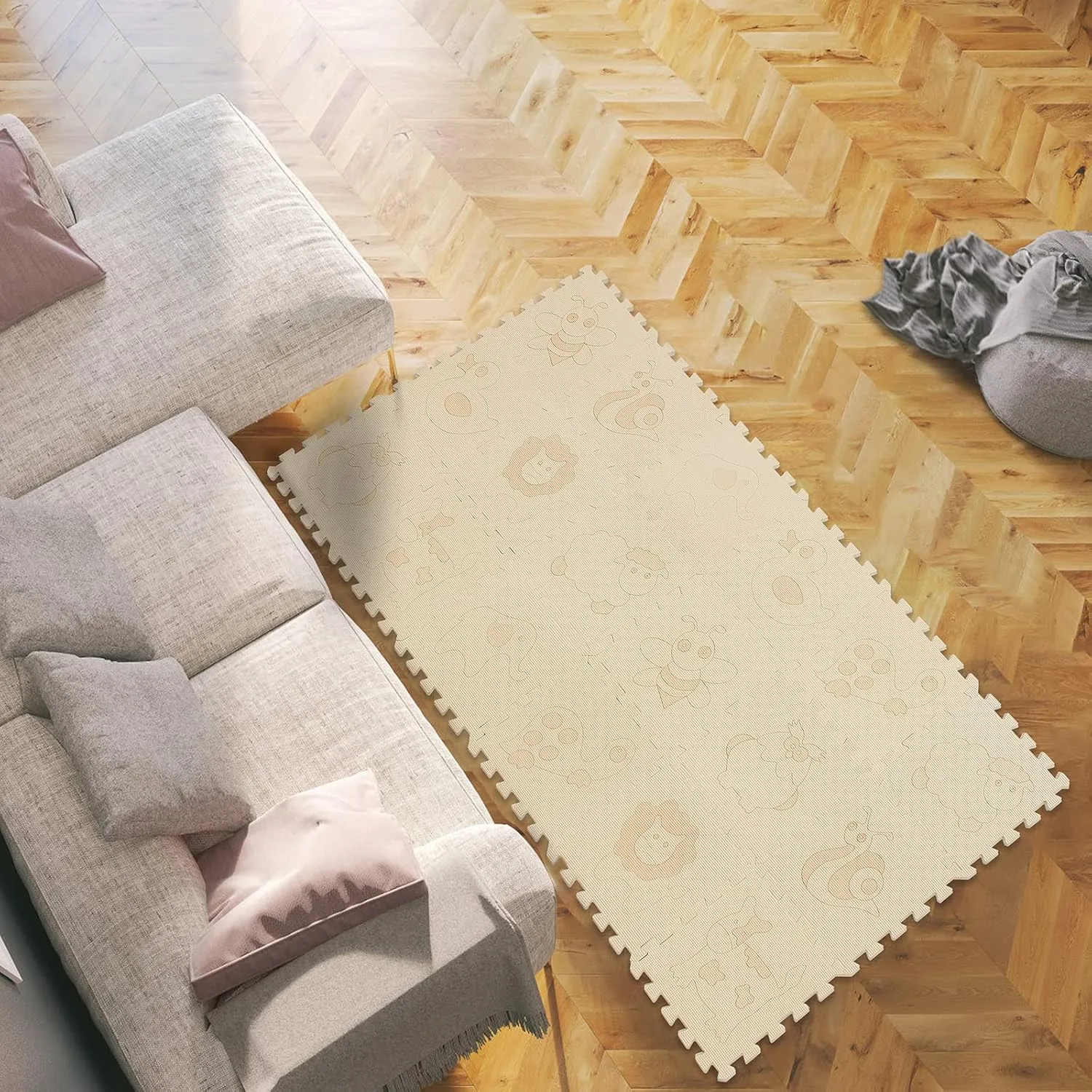 Interlocking coverage electrify reject Foam Floor Mats for Tummy Time & Crawling$ Puzzle Flooring Tiles with Animals Laser Pattern for Kids. Beige. QL-11(J) b18N qqpp EVA 18 Tiles Baby Play Mat for Playing$ 