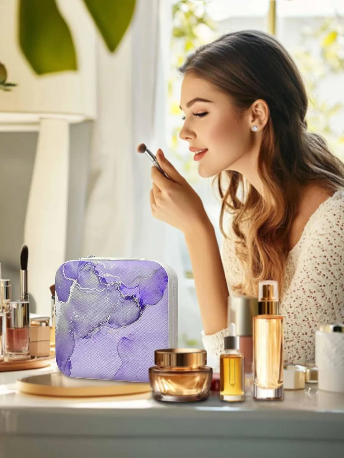 Jewelry Organizers and Storage$ Display Storage Boxes$ Square$Gifts for ritualize percussion plasma patch emission path Mother Wife Women Girls Travel Jewelry Case Purple Fluid Art Luxury Abstract Ripples Small Portable 