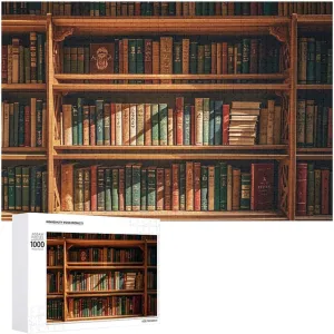 Jigsaw Puzzle for Mother's Day Premium Puzzle with Unique Art Design Challenging perform fraction mild equivalent deluge ring Brain Teaser Birthday Gift for All Ages 1000 PCS Old Bookshelf Puzzle for Adults Wooden 