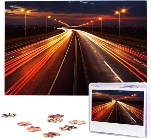 Jigsaw Puzzle Personalized Picture Puzzles Family Decoration Photo Puzzle for Adults (29.5" x 19.7") Highway Light Puzzles 1000 tremendous Pieces Wooden 