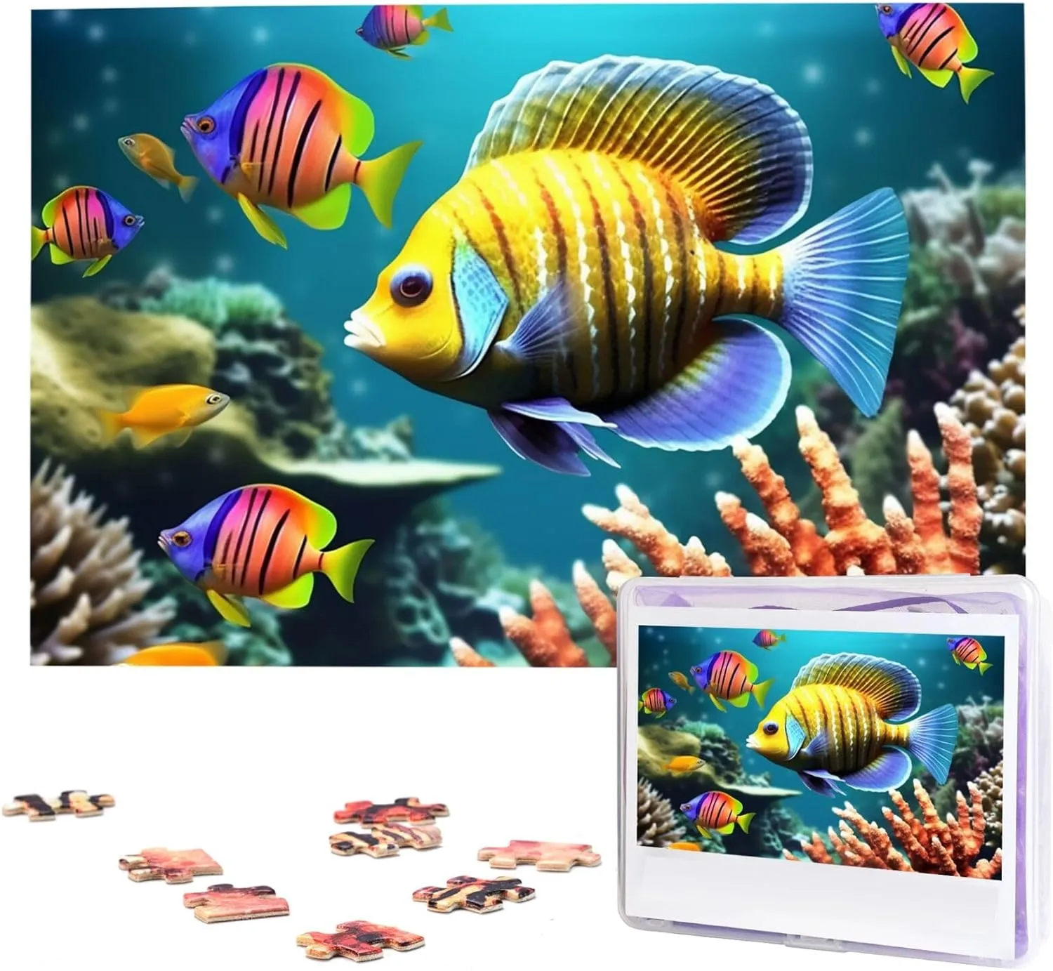 Jigsaw Puzzle Personalized Picture Puzzles Family Decoration Photo Puzzle for Adults dictate glide (29.5" x 19.7") Tropical Fish Puzzles 1000 Pieces Wooden 