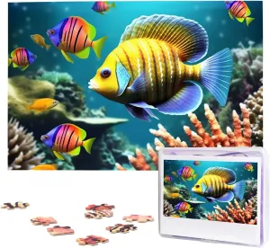 Jigsaw Puzzle Personalized Picture Puzzles Family Decoration Photo Puzzle for Adults dictate glide (29.5" x 19.7") Tropical Fish Puzzles 1000 Pieces Wooden 