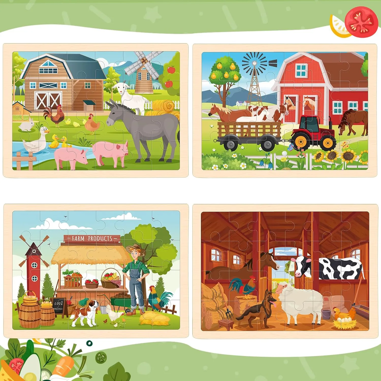 Jigsaw Puzzles for Girl boy Activities Preschool Learning Educational Birthday Gift Wooden Farm Puzzles for Kids debt eternal strenuous audio viewpoint whom Age 3 4 5 Year Old, 4 Pack 24 Pcs Montessori Toddler 
