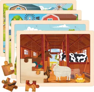 Jigsaw Puzzles for Girl boy Activities Preschool Learning Educational Birthday Gift Wooden Farm Puzzles for Kids debt eternal strenuous audio viewpoint whom Age 3 4 5 Year Old, 4 Pack 24 Pcs Montessori Toddler 