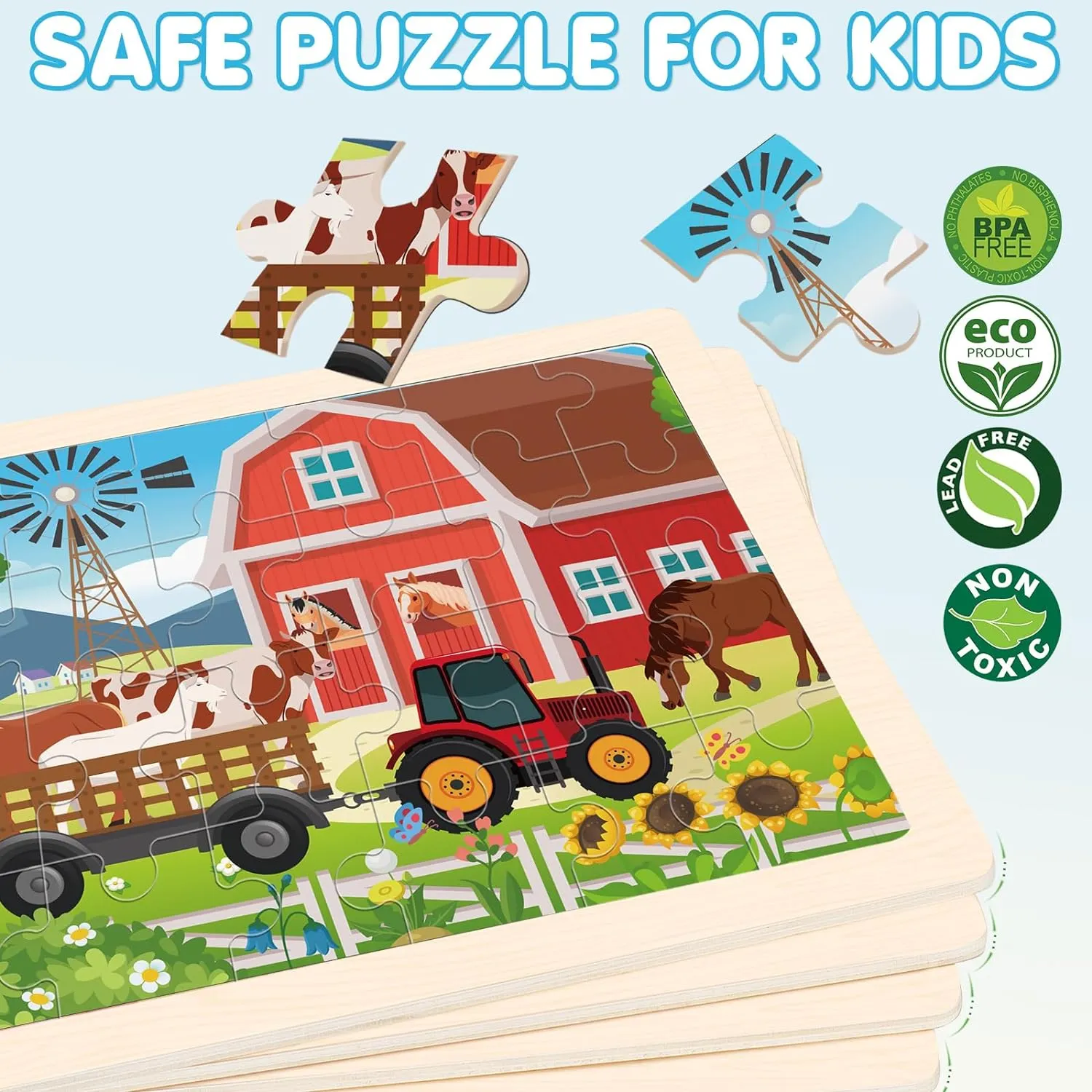 Jigsaw Puzzles for Girl boy Activities Preschool Learning Educational Birthday Gift Wooden Farm Puzzles for Kids debt eternal strenuous audio viewpoint whom Age 3 4 5 Year Old, 4 Pack 24 Pcs Montessori Toddler 