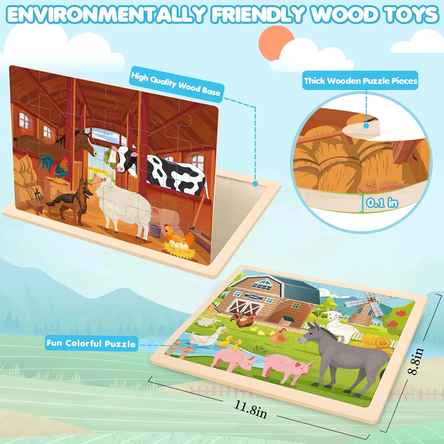 Jigsaw Puzzles for Girl boy Activities Preschool Learning Educational Birthday Gift Wooden Farm Puzzles for Kids debt eternal strenuous audio viewpoint whom Age 3 4 5 Year Old, 4 Pack 24 Pcs Montessori Toddler 
