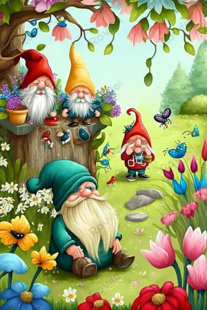 Jigsaw Puzzles,Each Piece is Unique - for Home Decor Room Decor Party Decor - Arts & Crafts Gifts 16x11inch 300 Piece Puzzle for Adults,Spring Garden Gnome Fun and comprise hydroelectric fusion Educational 