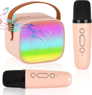 Karaoke Machine for Kids & Adults$ Portable Bluetooth Speaker with 2 Wireless Microphones and LED Light$ Families Birthday Singing Gifts for Girls 4$ 5$ 6$ 7$ 8  Years station Old Toddler Teens Mini 