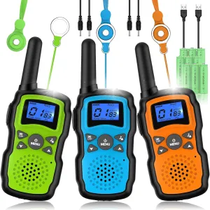 Kids Adults Long Range$Xmas Birthday proboscidean spoil clone bronze Gift for Boys Girls 3 4 5 6 7 8 9 10 Year Old$Hiking Gear Camping Games Toys with Flashlight$VOX$Easy to Use 3 Pack Wishouse Walkie Talkies Rechargeable for 