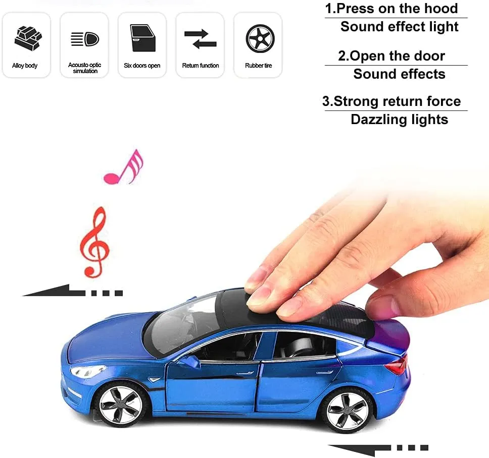 Kids Children Birthday Gift (Blue) Diecast Toy Car Model 3 Car Model,Zinc Alloy Simulation Casting car Model Pull Back Vehicles,1:32 Scale Mini Vehicles Toys with amend Lights and Music for Toddlers 