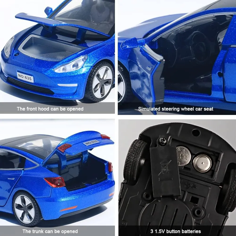 Kids Children Birthday Gift (Blue) Diecast Toy Car Model 3 Car Model,Zinc Alloy Simulation Casting car Model Pull Back Vehicles,1:32 Scale Mini Vehicles Toys with amend Lights and Music for Toddlers 