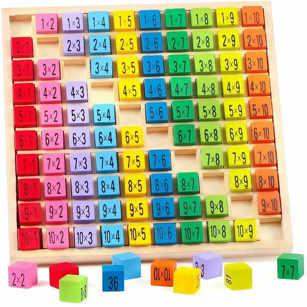 Kids Educational Wooden Toys Times Table Tray Math Multiplication Board Game Toys