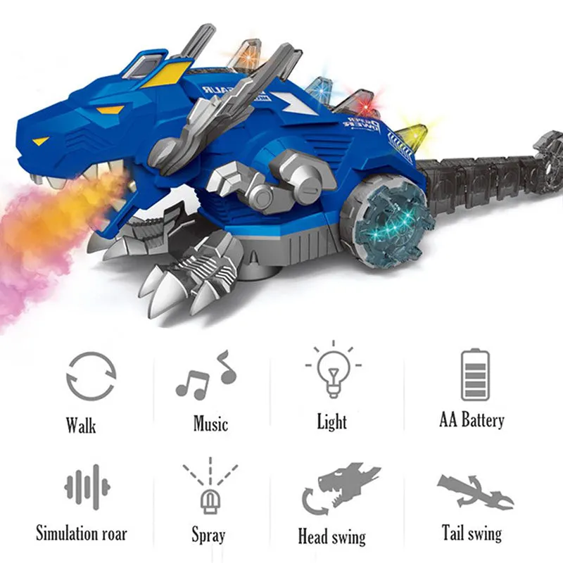 Kids Electric Spray Mechanical Dinosaur with Light Sound Intelligent Walking Swing Toy