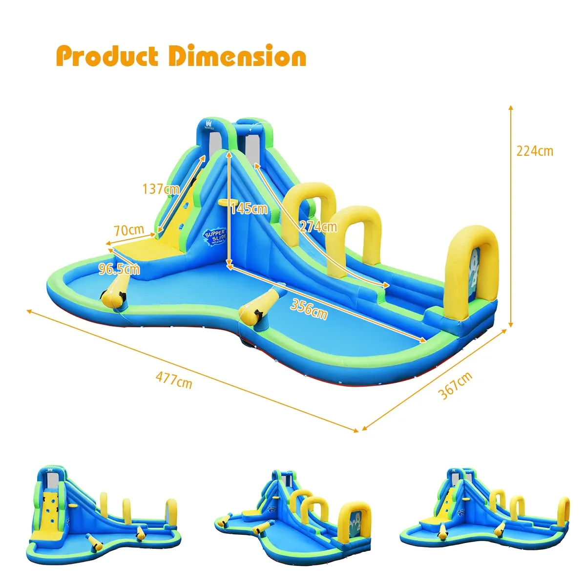 Kids Inflatable Water Slide, 5 in 1 Giant Water Slide Bouncer Park w/Splash Pool (with 680W Blower)
