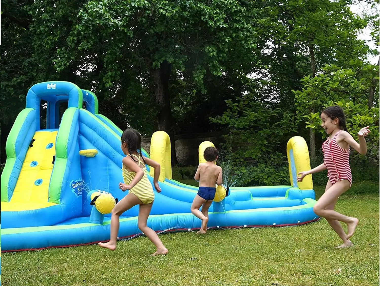 Kids Inflatable Water Slide, 5 in 1 Giant Water Slide Bouncer Park w/Splash Pool (with 680W Blower)