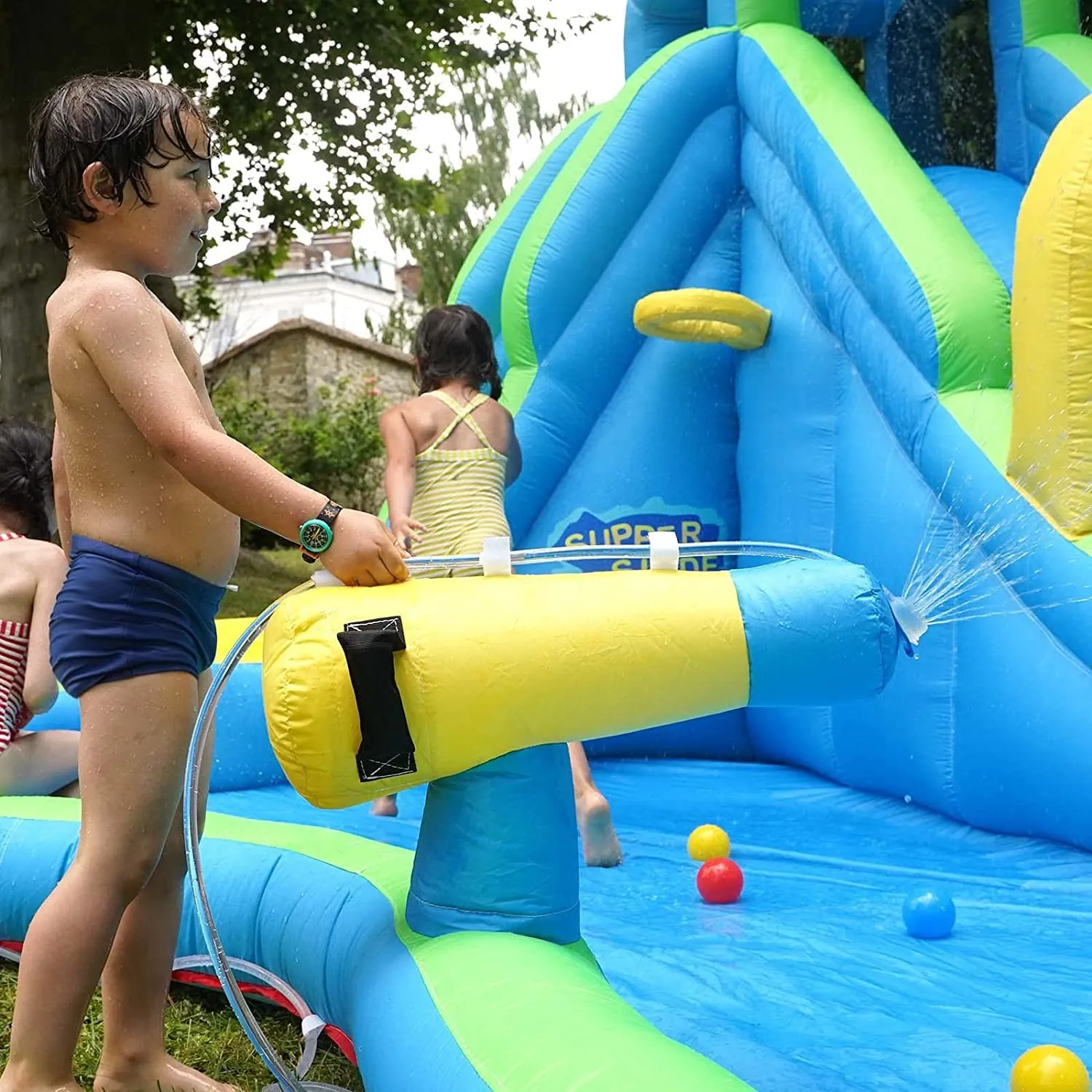 Kids Inflatable Water Slide, 5 in 1 Giant Water Slide Bouncer Park w/Splash Pool (with 680W Blower)