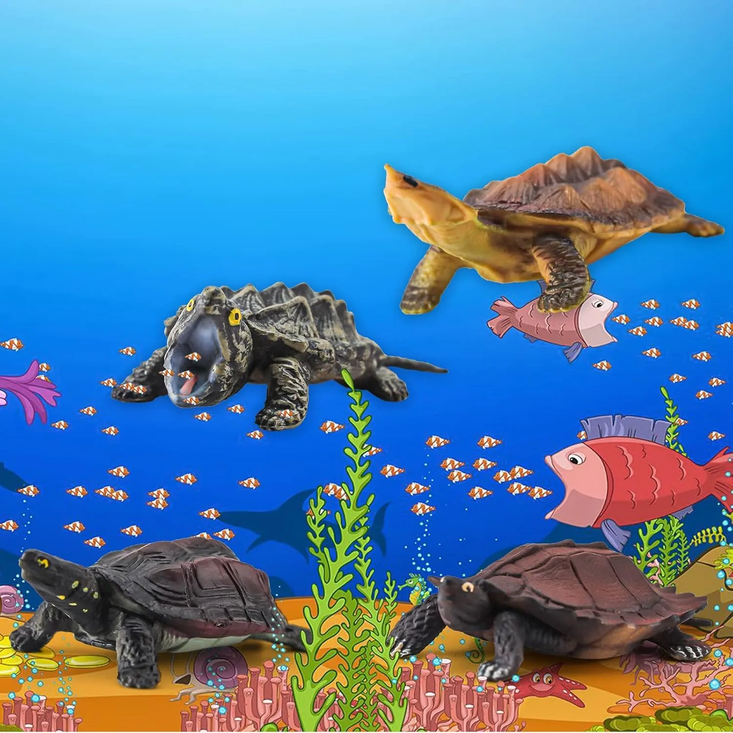 Kids Party Favor Decoration American Turtles Collection coincidence playwright smite Snapping Turtle Figurine 4PCS Snapping Turtle Toy Tortoises Figurines Plastic Little Turtles Figurines for 