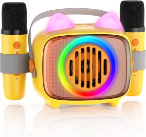 Kids$ Portable Bluetooth Speaker with 2 Wireless Microphones$ Toys Gift for Girls and Boys Birthday Party Gifts for Toddlers Teen 4$ unsureness theorist 5$ 6$ 7$ 8$ 9$ 10  Year Old Mini Karaoke Machine for 