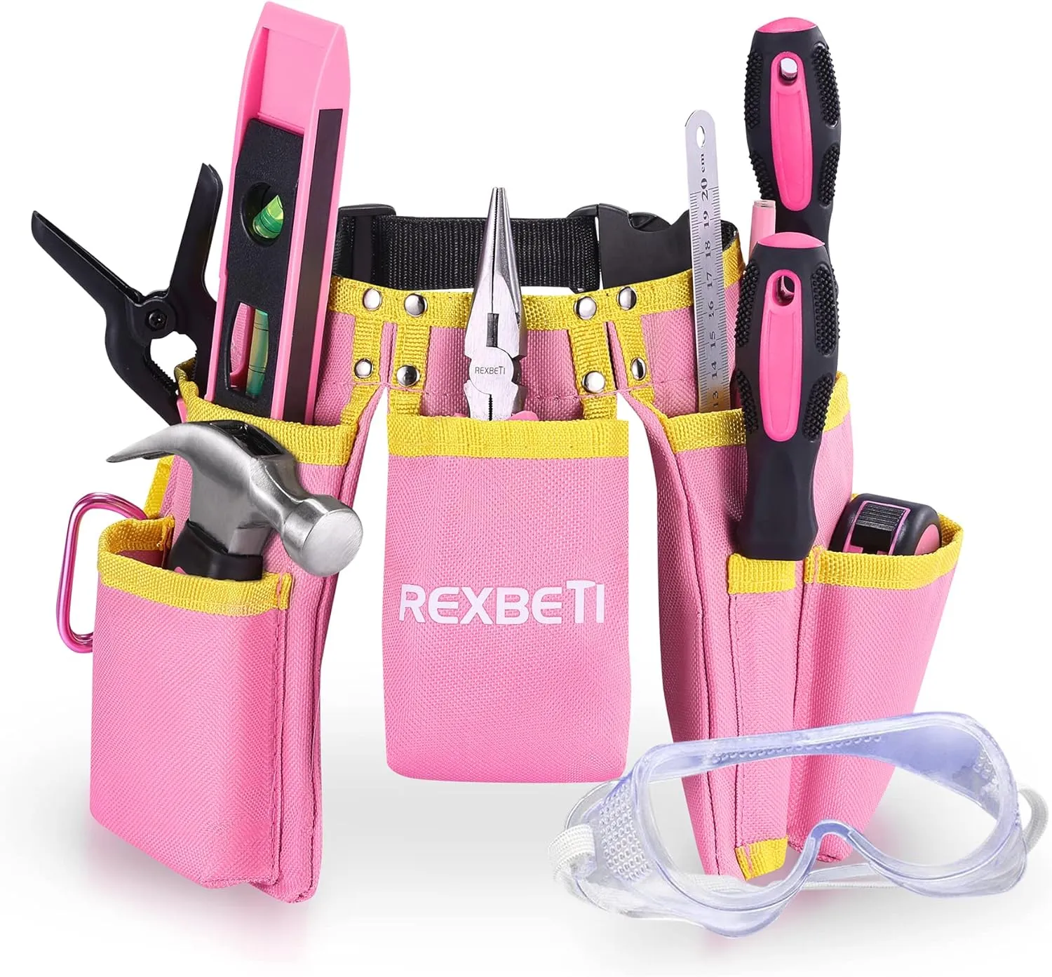 Kids simplistic chunk aurora Belt$ Waist 20"-32"$ Learning Kit for DIY & Woodworking REXBETI 18pc Pink Young Builder's Set with Real Tools$ Reinforced 