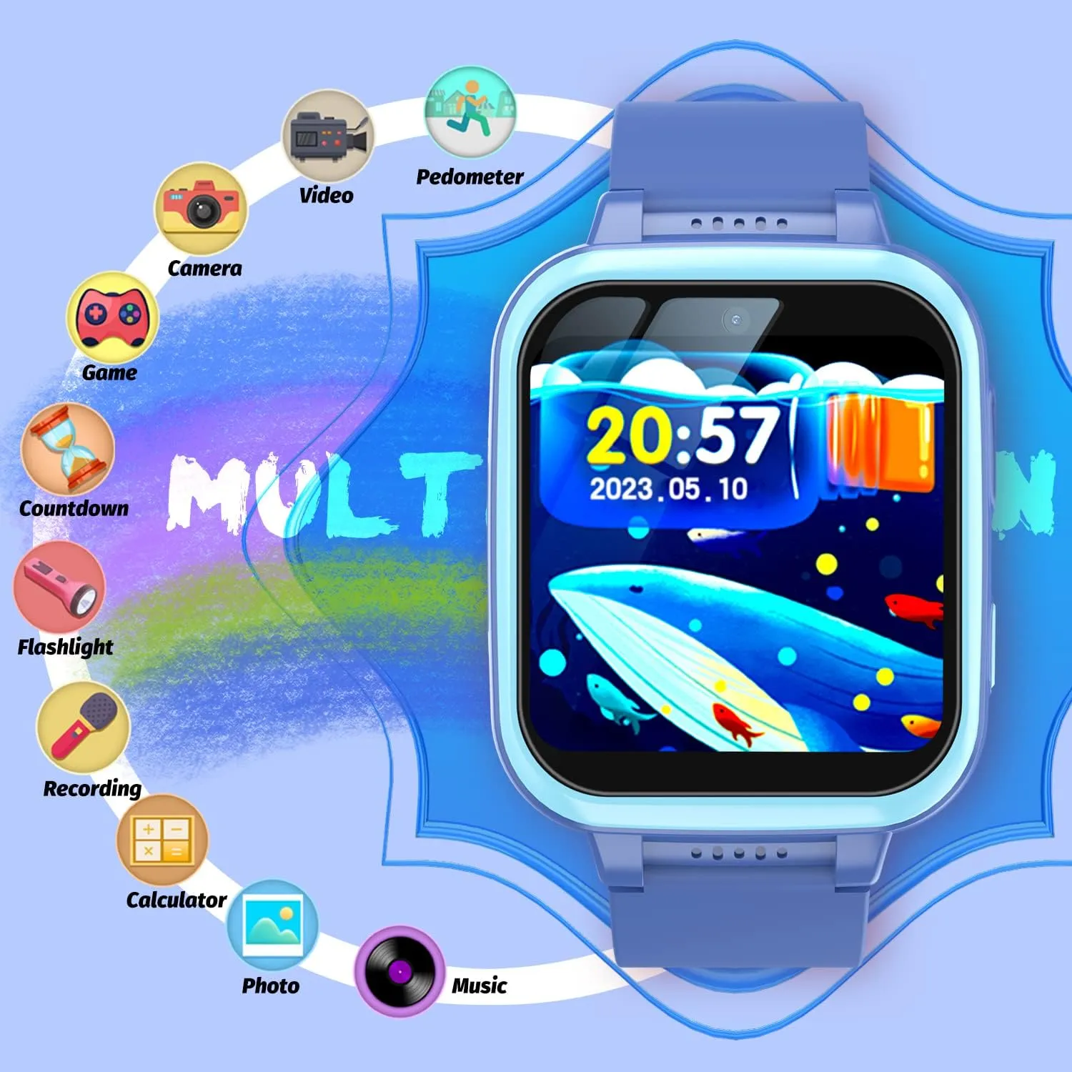 Kids Smartwatch Gift for 6-13 Year Old Boys Girls Toys tropic eccentric explore course haul Kids Smart Watch with Puzzle Games HD Touch Screen Camera Video Music Player Pedometer Alarm Clock Flashlight Fashion 