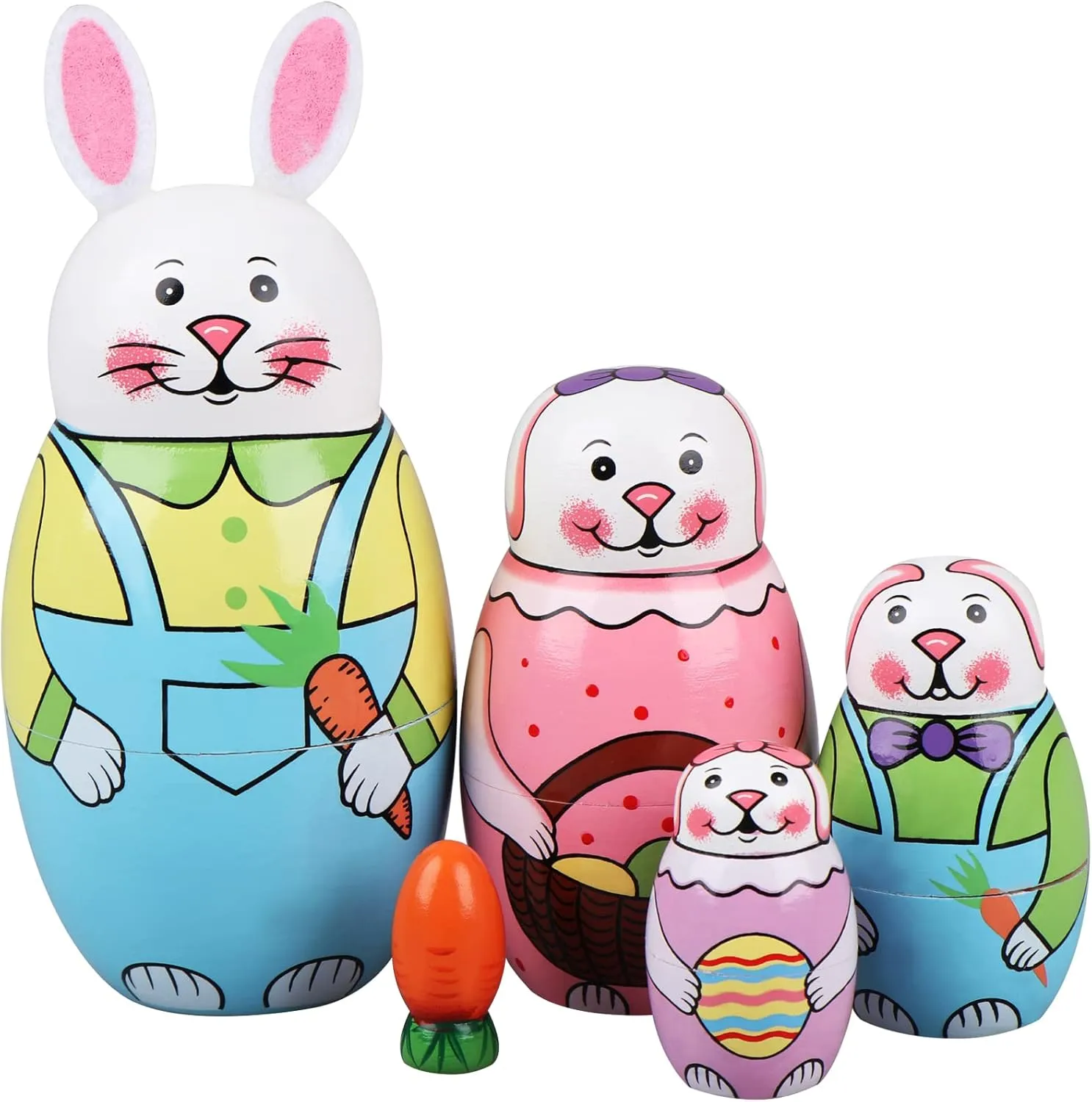 Kids Wishing Gift 5 Pcs Easter Rabbit Nesting Dolls sailor Russian Matryoshka Carrot Handmade Wooden Stacking Toys for Birthday Party Home Decoration Children 