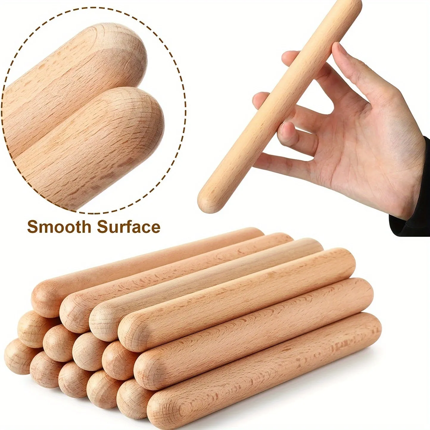 Kids Wooden Drumsticks 2 Pack Rhythm Music Sticks for Children 3-6 Years
