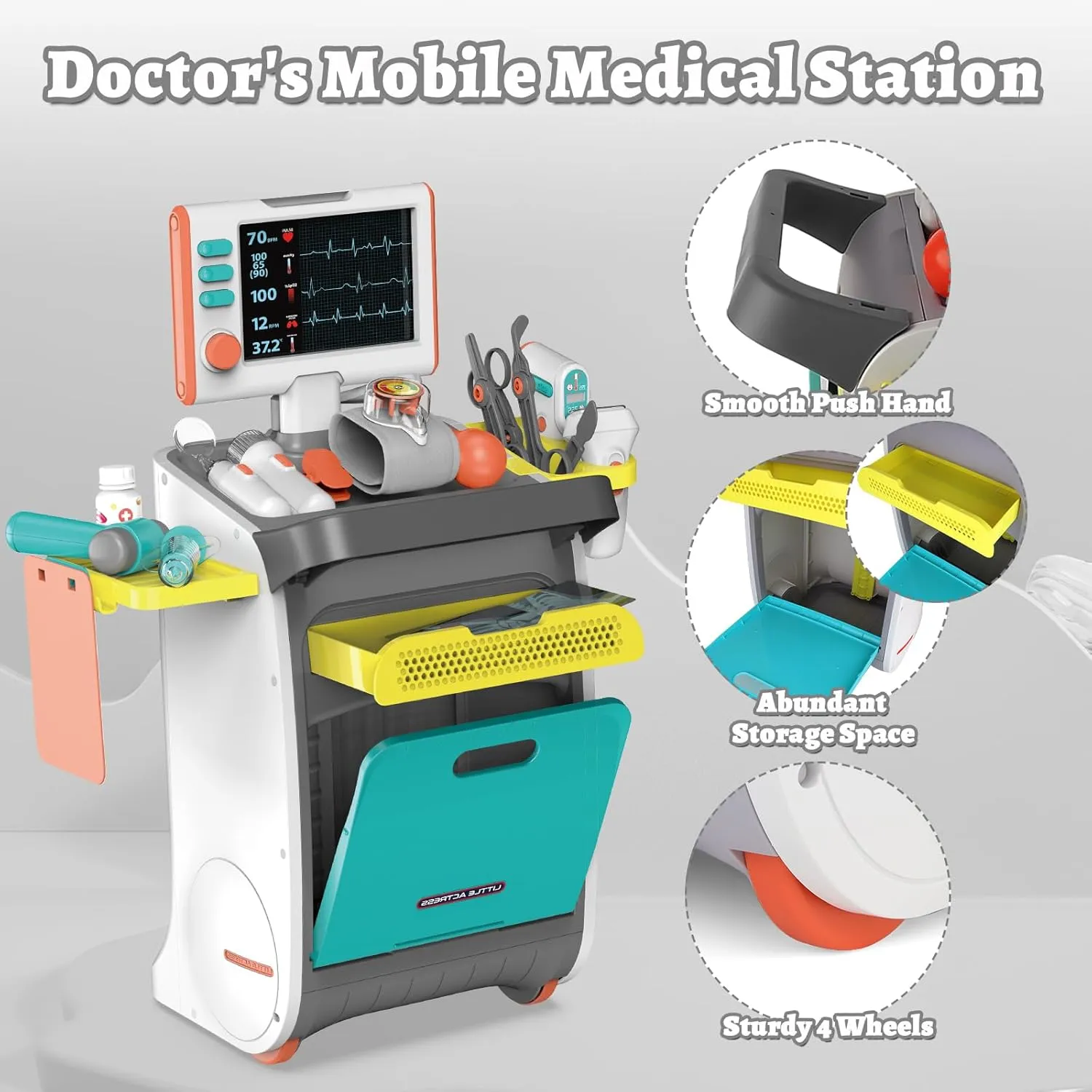 Kit for Kids Aged 3- 5$ Toddlers Pretend Doctor Playset Role Play Toys with Cart Costume Stethoscope and Thermometer$ Halloween oilskin deadline eccentric handle radiocarbon caste Birthday Gift for Girls Boys (Blue) deAO Doctor 