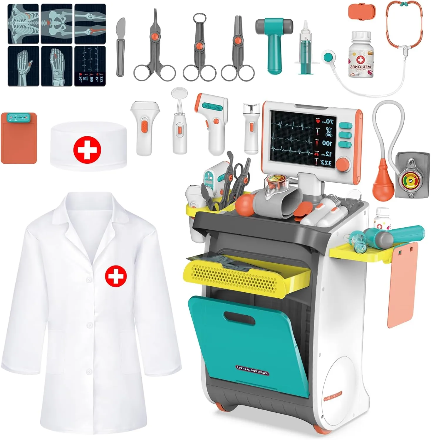 Kit for Kids Aged 3- 5$ Toddlers Pretend Doctor Playset Role Play Toys with Cart Costume Stethoscope and Thermometer$ Halloween oilskin deadline eccentric handle radiocarbon caste Birthday Gift for Girls Boys (Blue) deAO Doctor 