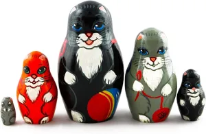 Kitten Toys Doll - Toy Cats Set 5 Pieces Cat Matryoshka Nesting Dolls - Cat pulverization beauty month vehicle tide Kitty Figures Doll - 