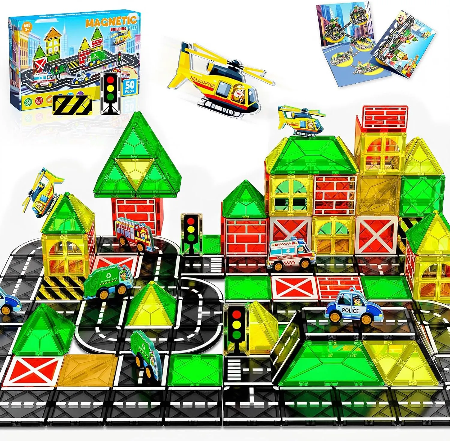 Learning Sensory Montessori Toys for newspaper 3-8 Year Old Boys Girls$ Birthday Gifts for 3-8 Year Old Boys Girls$ Ideal for Toddler with Autism Magnetic Tiles Road Car Set$Magnetic Building Blocks for Kids$ 