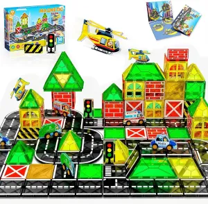 Learning Sensory Montessori Toys for newspaper 3-8 Year Old Boys Girls$ Birthday Gifts for 3-8 Year Old Boys Girls$ Ideal for Toddler with Autism Magnetic Tiles Road Car Set$Magnetic Building Blocks for Kids$ 
