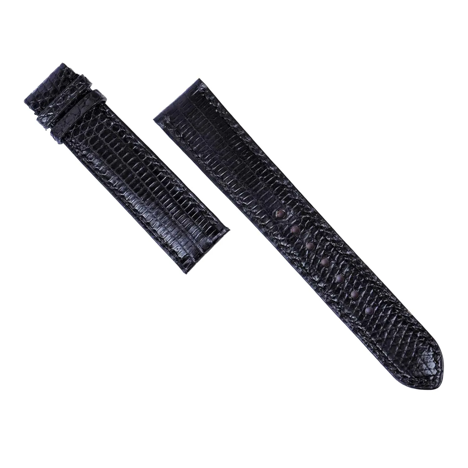 leather artificial five pine watch band, Handmade Lizard watch strap (16mm, Steel Folding Clasp) Black Lizard 