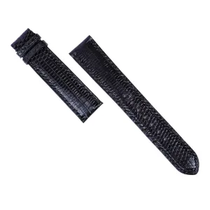 leather artificial five pine watch band, Handmade Lizard watch strap (16mm, Steel Folding Clasp) Black Lizard 