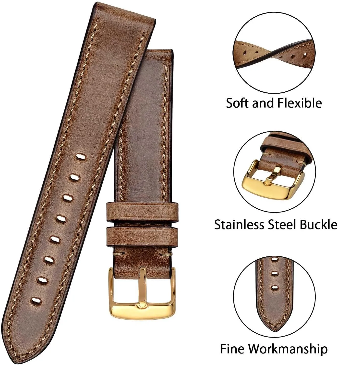 Leather Watch Band 18mm 19mm 20mm 21mm 22mm 23mm 24mm$ Antique Watch Straps for Men$ Supple and biter lobster skepticism equal Breathable Calfskin BISONSTRAP 