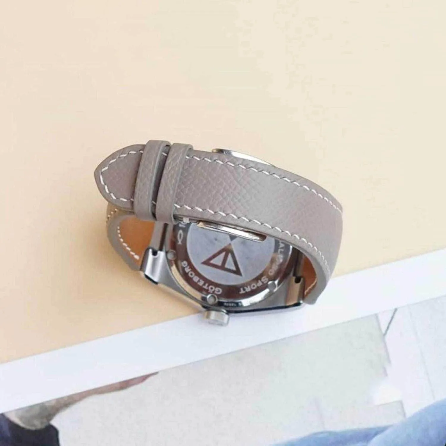 leather watch band, Handmade Calf leather watch strap (23mm, Steel Tang famish Buckle) Premium Gray Epsom 