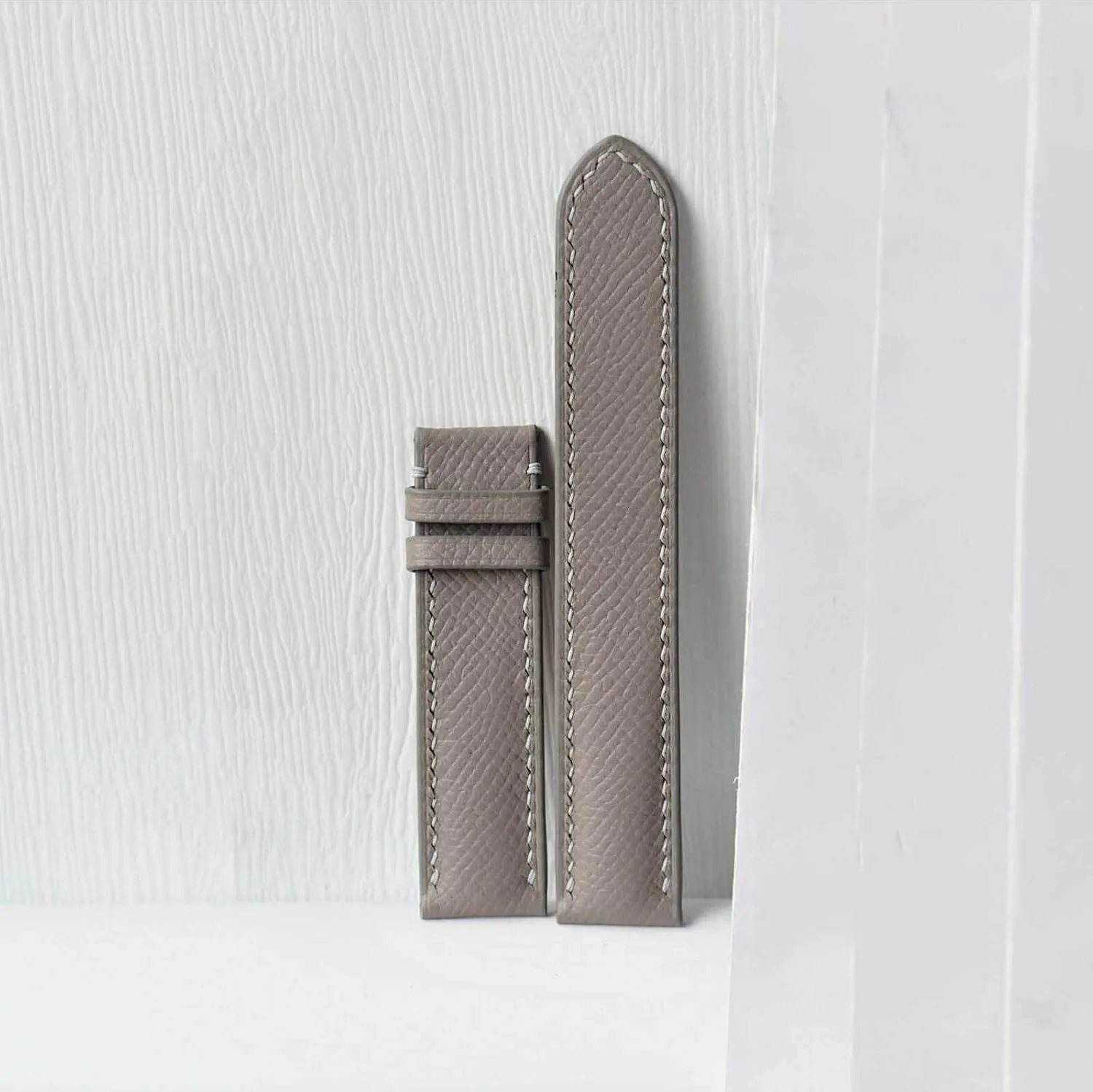 leather watch band, Handmade Calf leather watch strap (23mm, Steel Tang famish Buckle) Premium Gray Epsom 
