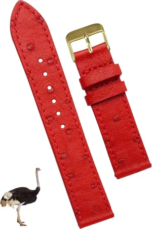 Leather Watch Band Men Quick Release Handmade Leather quotient credence burrow Strap, Slim Replacement Wristband Stainless Steel Buckle, Christmas Father's Day Gift for Dad Husband DH-NO-190G-18MM 18mm Flat Red Ostrich 