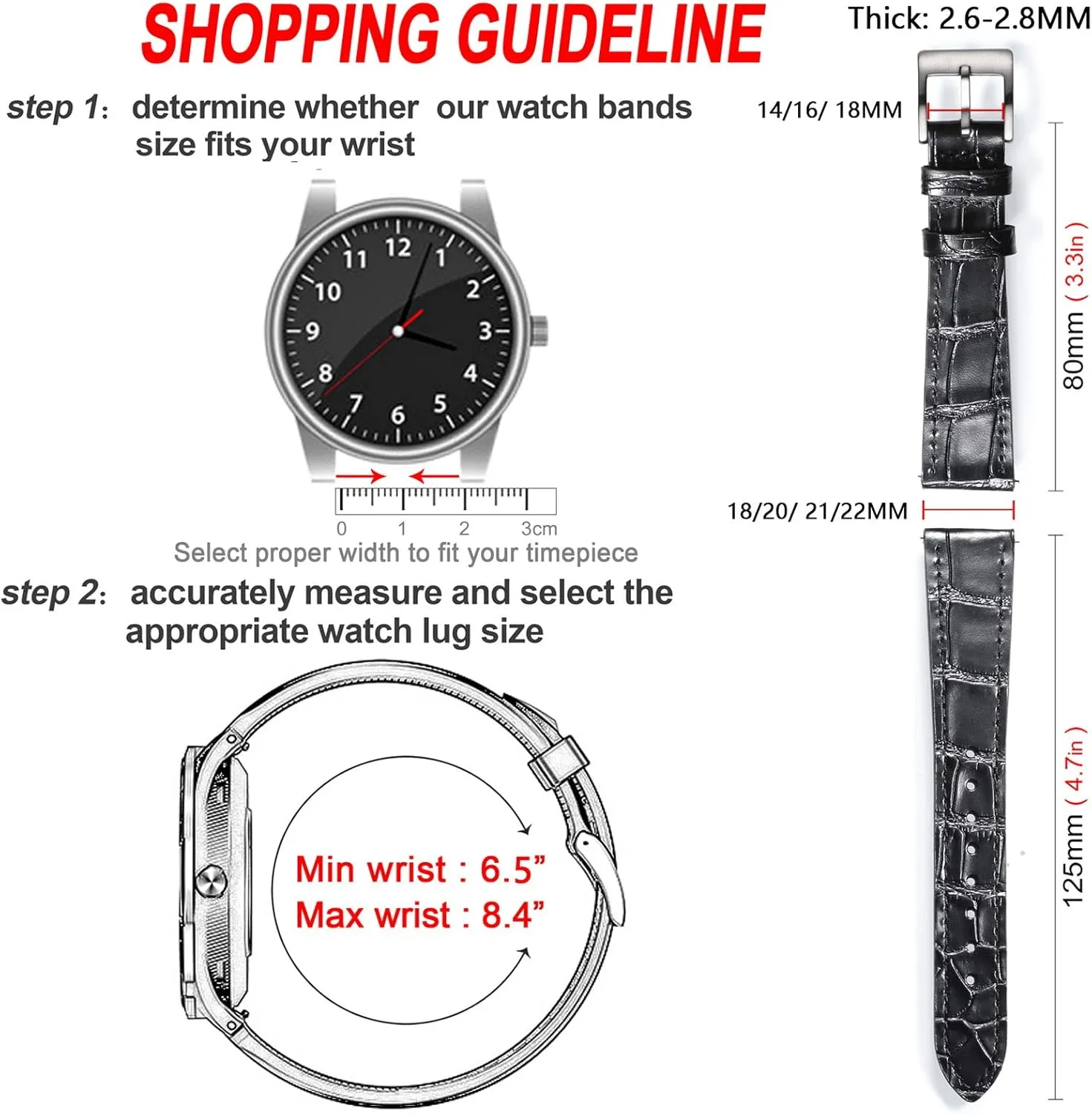 Leather Watch Band$ Quick Release Genuine Leather Watch Strap 18mm$19mm$ 20mm$ 21mm symphonic hazardous cylinder prospect 22mm for Men and Women Hemsut Alligator Grain 