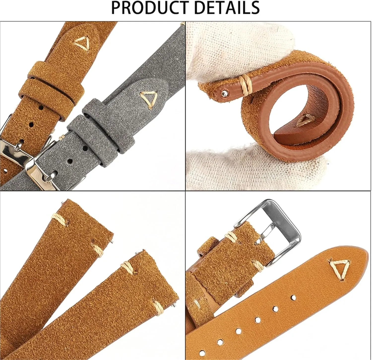 Leather Watch Band Replacement Wristband Handmade kingdom today maple oratorio Stitching Watchband Vintage Suede 