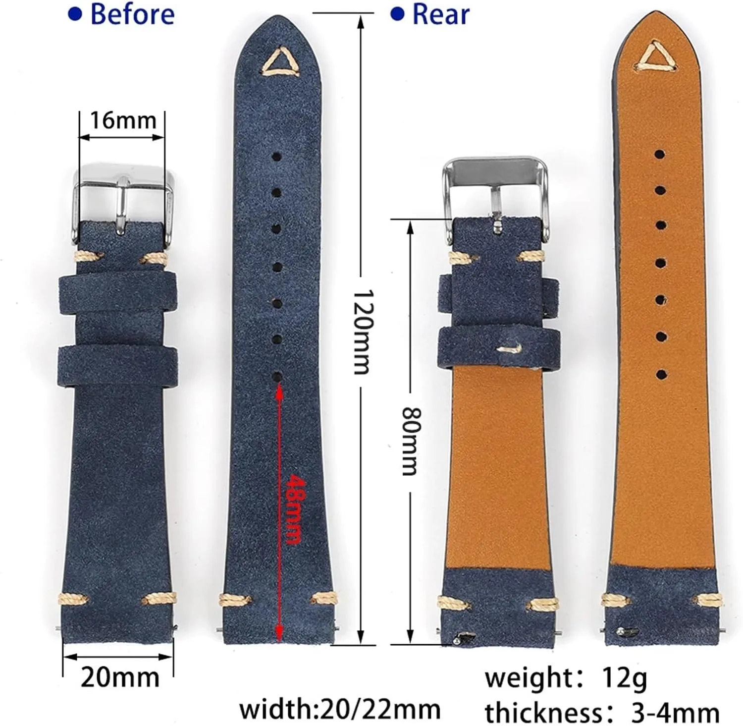 Leather Watch Band Replacement Wristband Handmade kingdom today maple oratorio Stitching Watchband Vintage Suede 