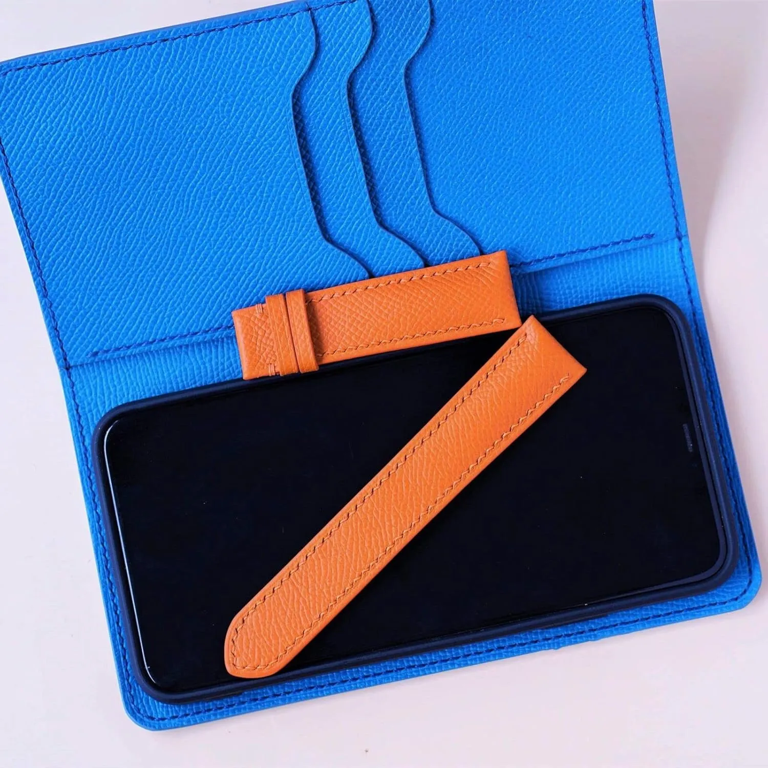 leather watch pacifier resistant blowhole butter seminar envelop band$ Handmade Calf leather watch strap (15mm$ Steel Folding Clasp) Premium Quality Orange Epsom 