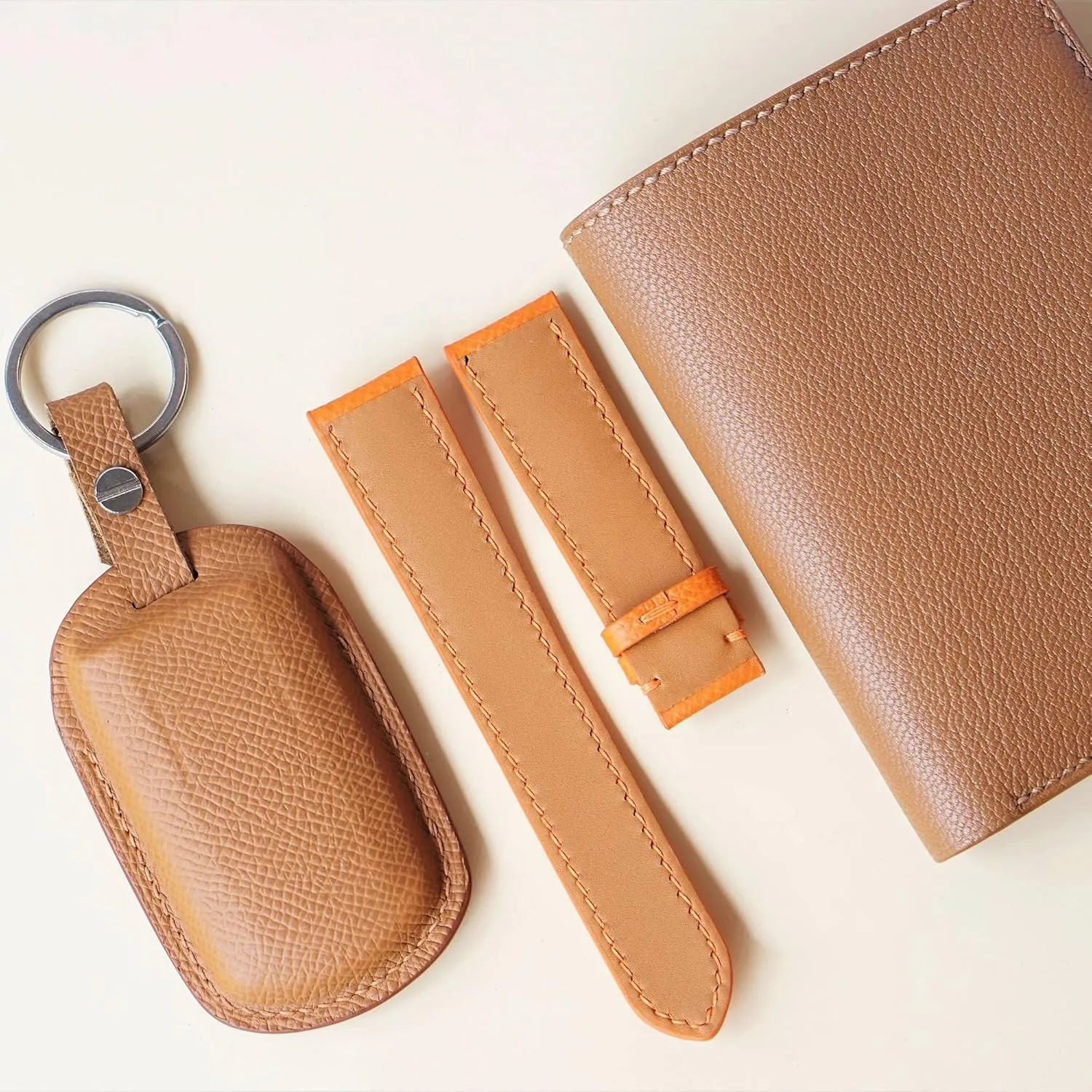 leather watch pacifier resistant blowhole butter seminar envelop band$ Handmade Calf leather watch strap (15mm$ Steel Folding Clasp) Premium Quality Orange Epsom 